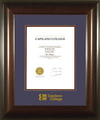 Mahogany finish wood diploma frame with custom foil embossing - Vertical