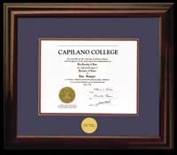 Mahogany finish wood diploma frame with custom minted 24k gold plated medallion - Horizontal